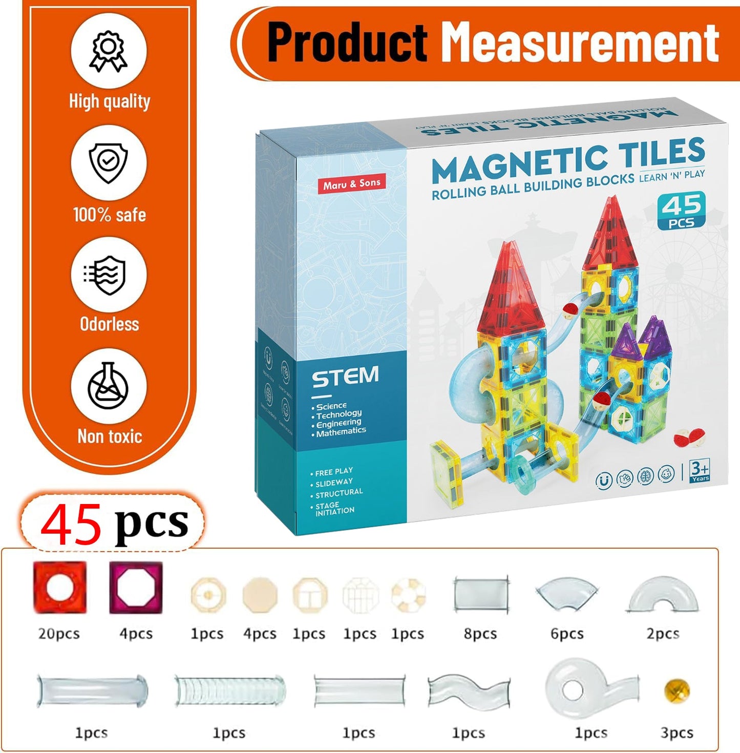 Magnetic Marble Run ball building blocks (45 pcs) - Image 7