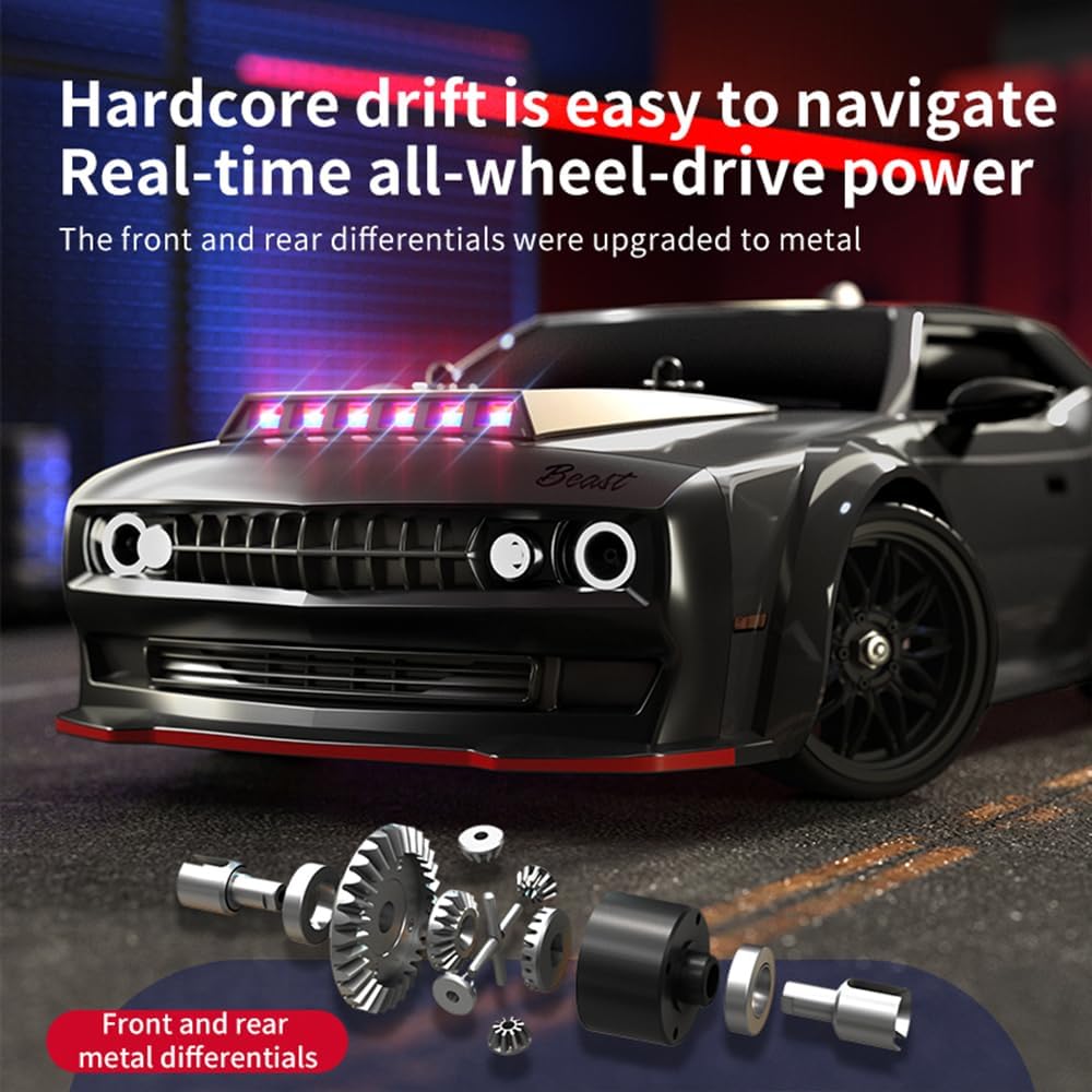 1:16 carbon borstelmotor, met ledlicht, 2,4 GHz 40 km/u, high-speed RC - Image 2