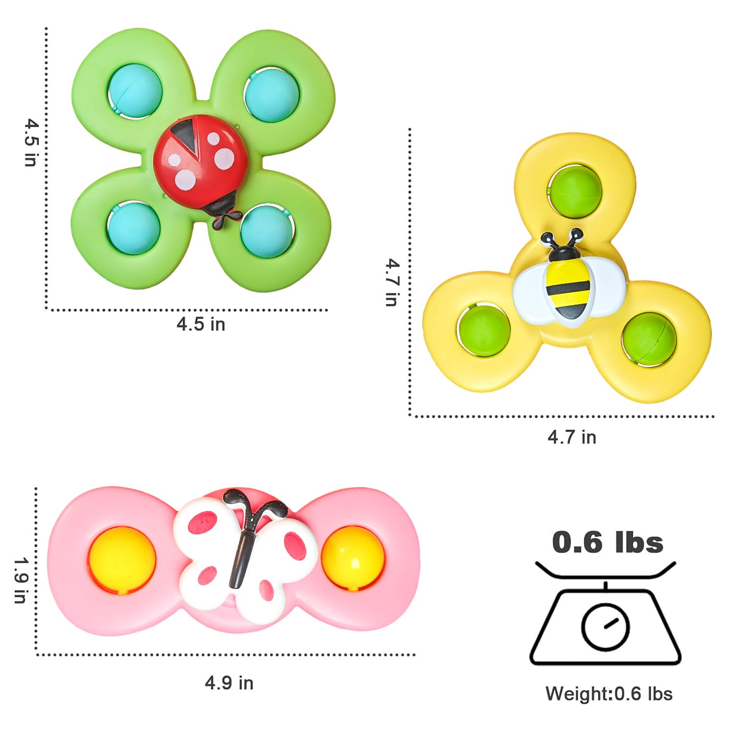 Stick & Spin Set of 3 Suction Cup Colorful bath toy
