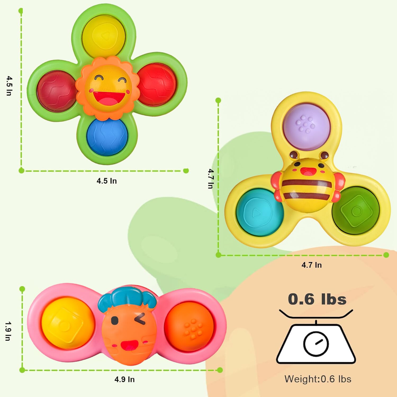 Stick & Spin Set of 3 Suction Cup Colorful bath toy