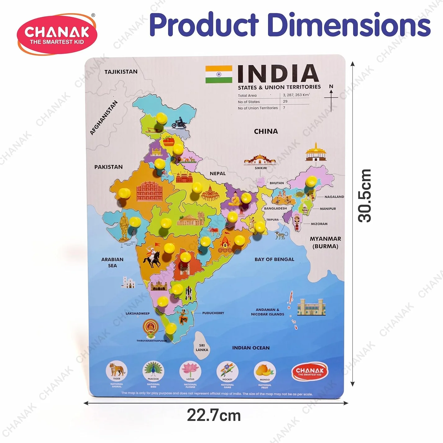 Chanak Wooden Political India Map Puzzle (18 Piece)