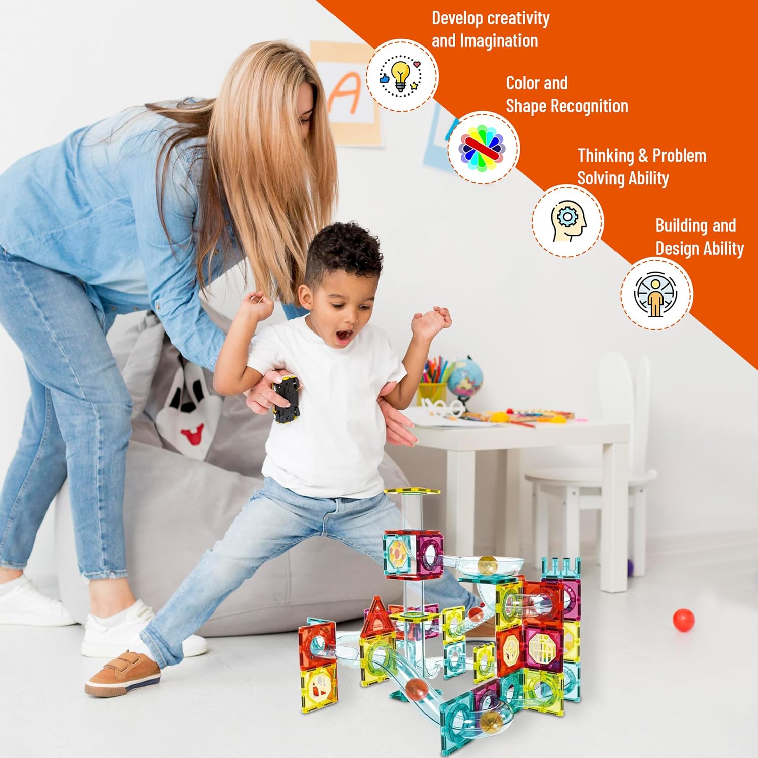 Magnetic Tiles Rolling Ball Building Blocks (100 Pcs) - Image 6