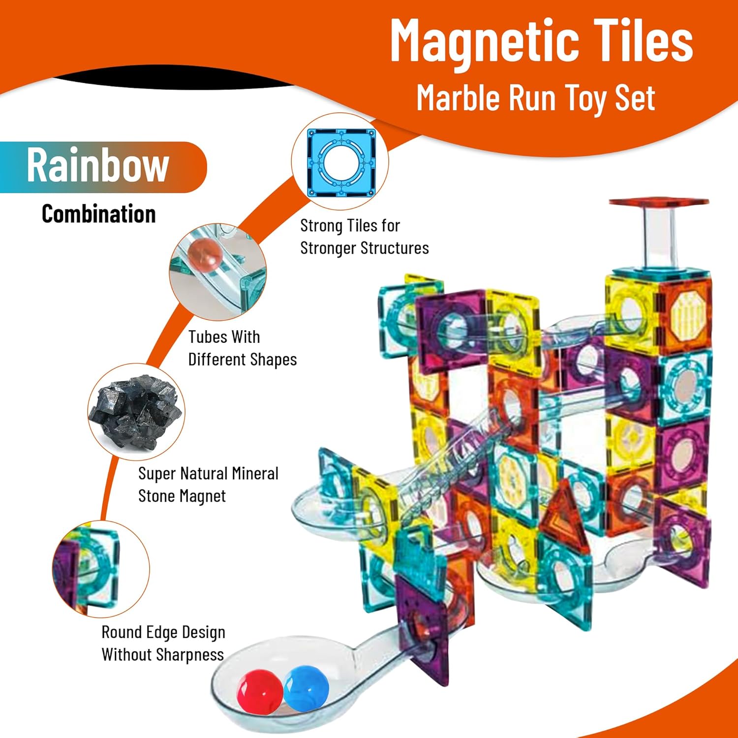 Magnetic Tiles Rolling Ball Building Blocks (100 Pcs) - Image 2