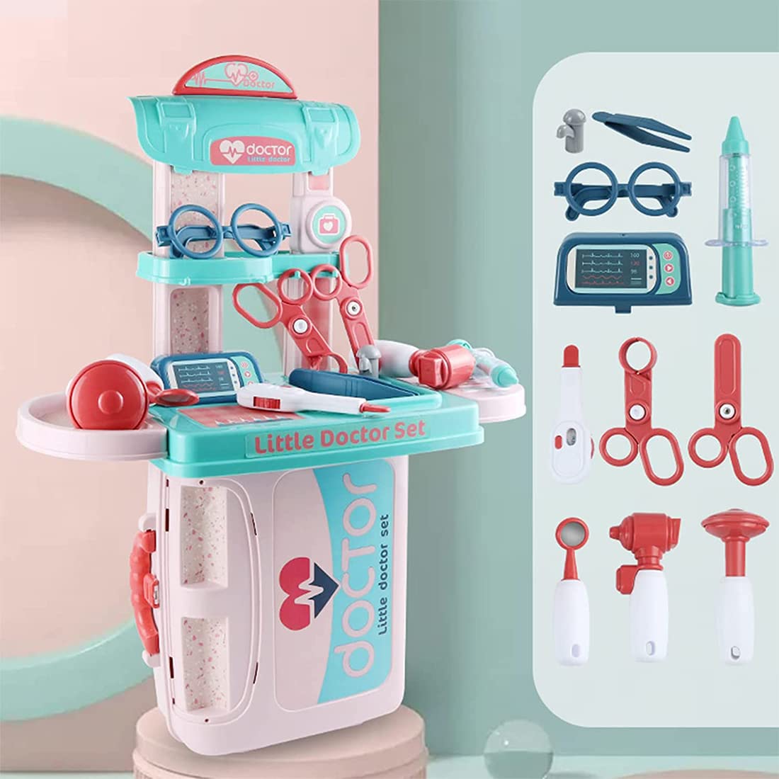 Doctor Play Set with Suitcase and 18 Pieces - Pink
