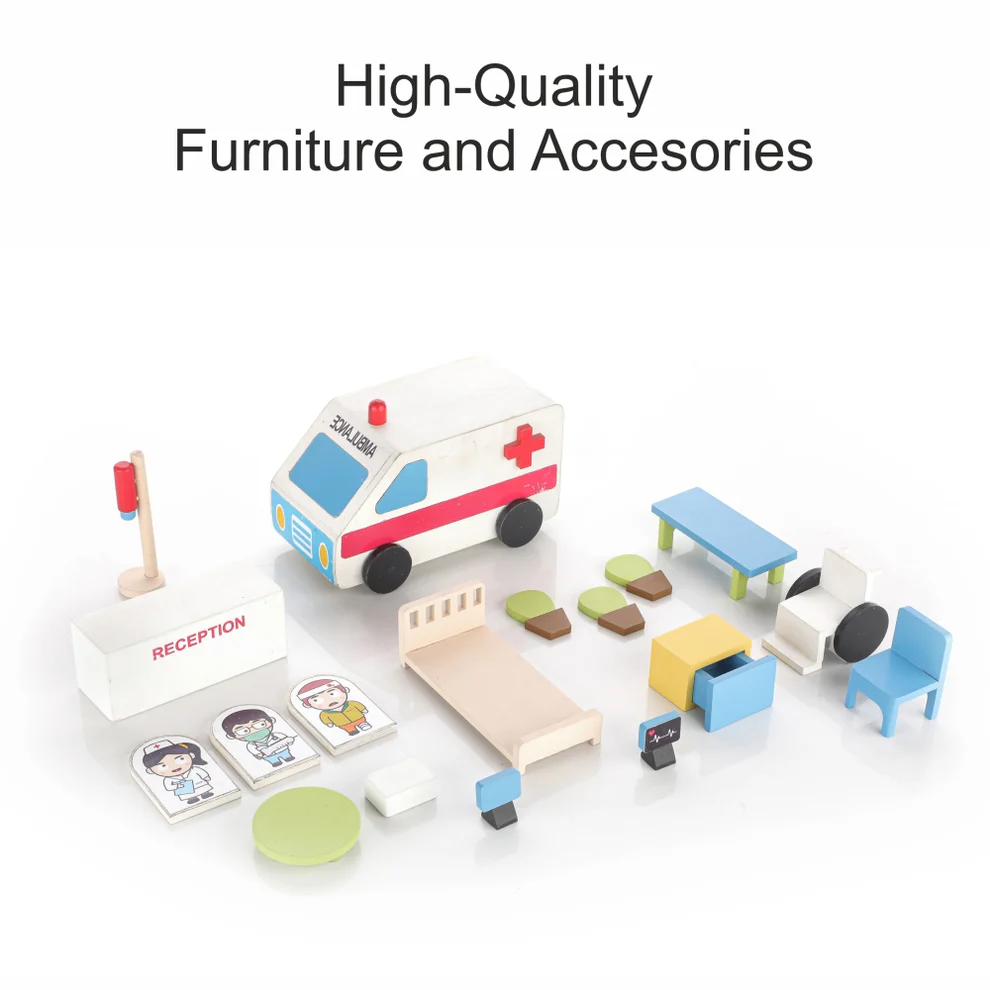 Chanak Wooden Hospital Set for Kids (18 Pieces) - Image 6