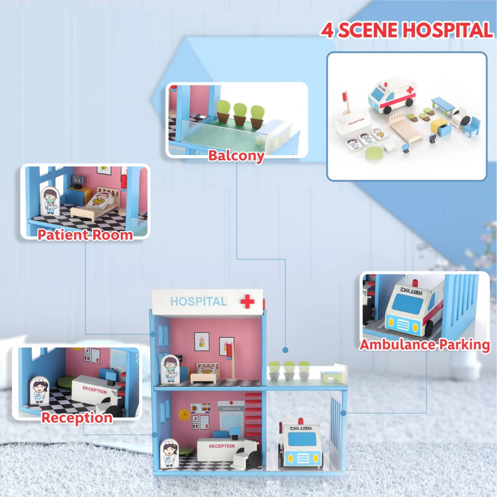 Chanak Wooden Hospital Set for Kids (18 Pieces) - Image 2