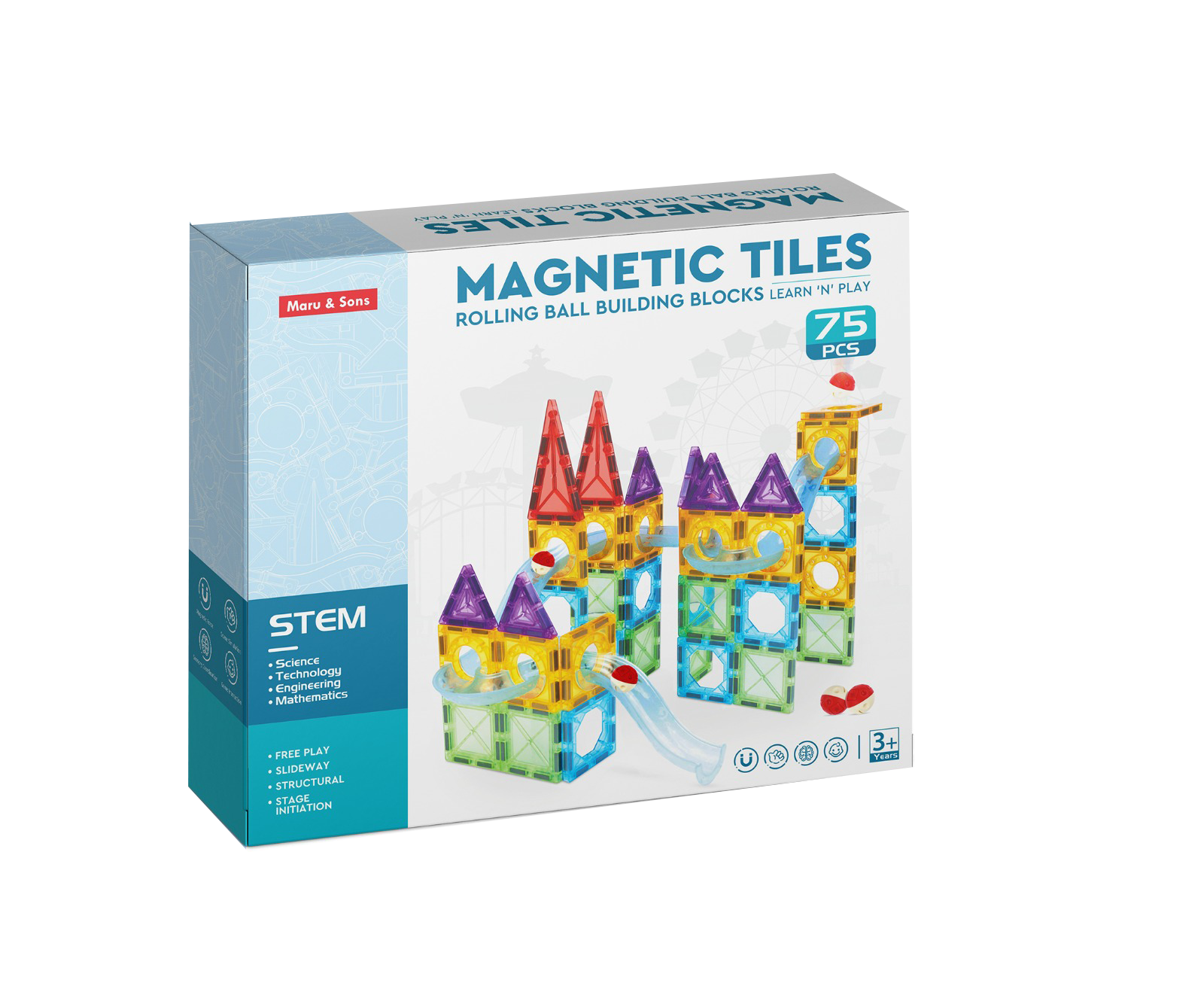 Magnetic Marble Run ball building blocks (75 pcs)