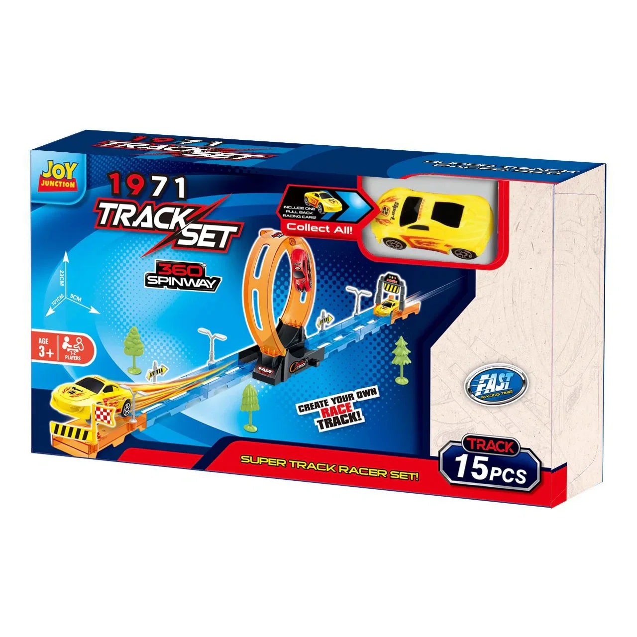 Track Set 15PC with 360° Loops, Ramps & Checkpoints for Kids