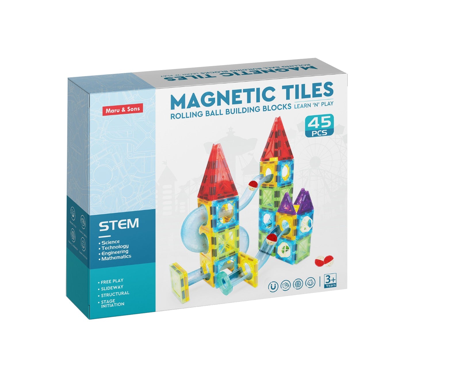 Magnetic Marble Run ball building blocks (45 pcs)
