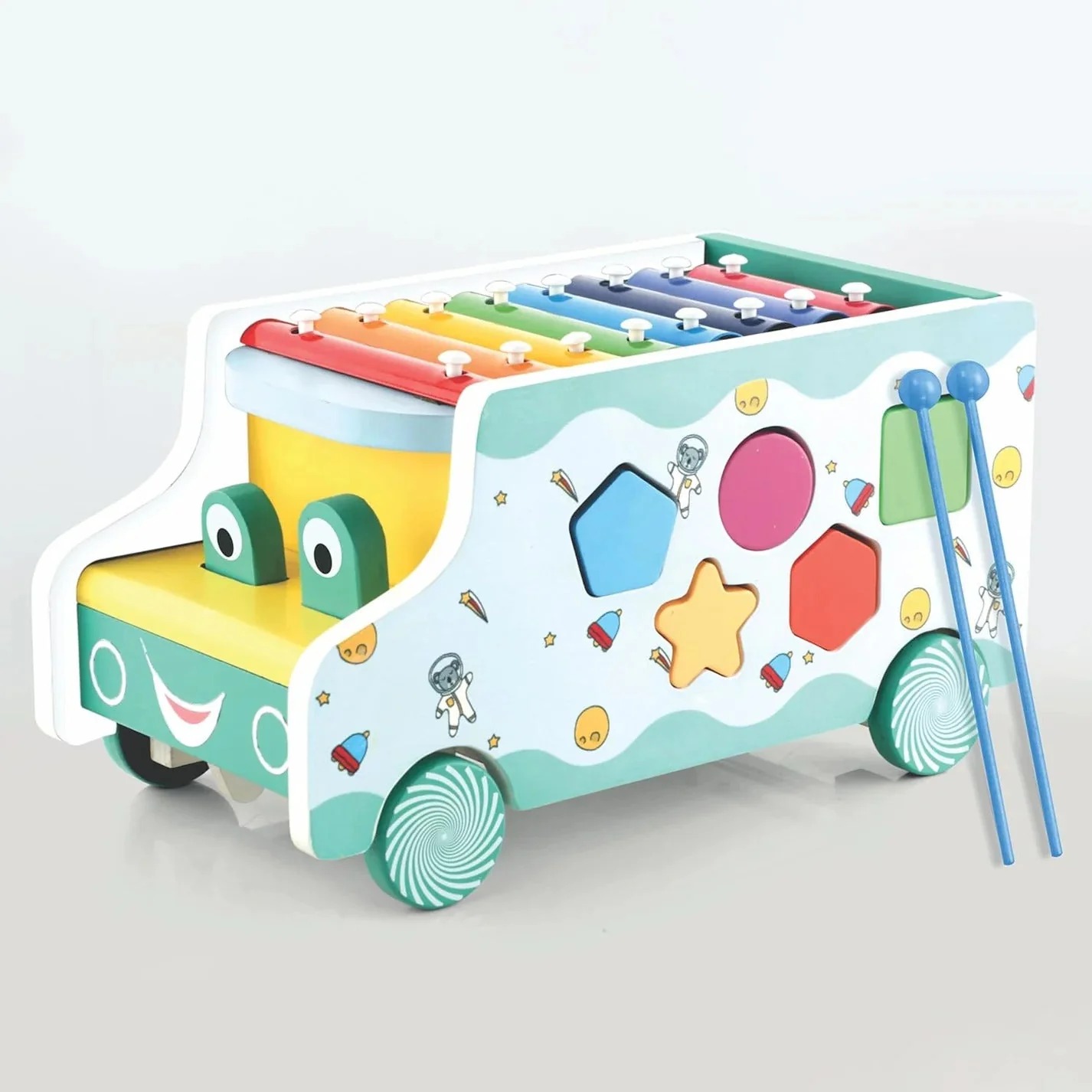 Wooden Activity Bus 6-in-1 Montessori Toys