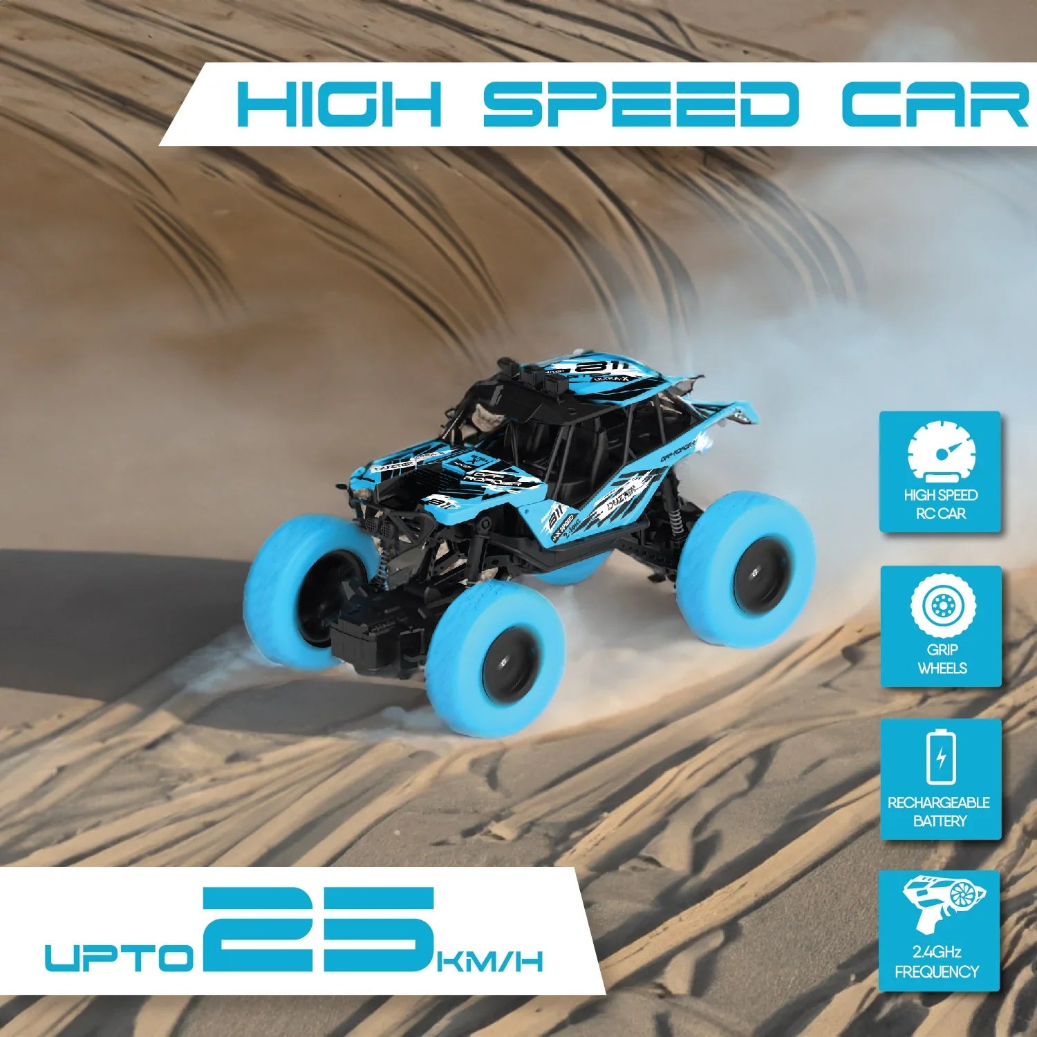 Remote Control Car Big Size Rock Crawler | High-Speed 2WD - Blue - Image 4