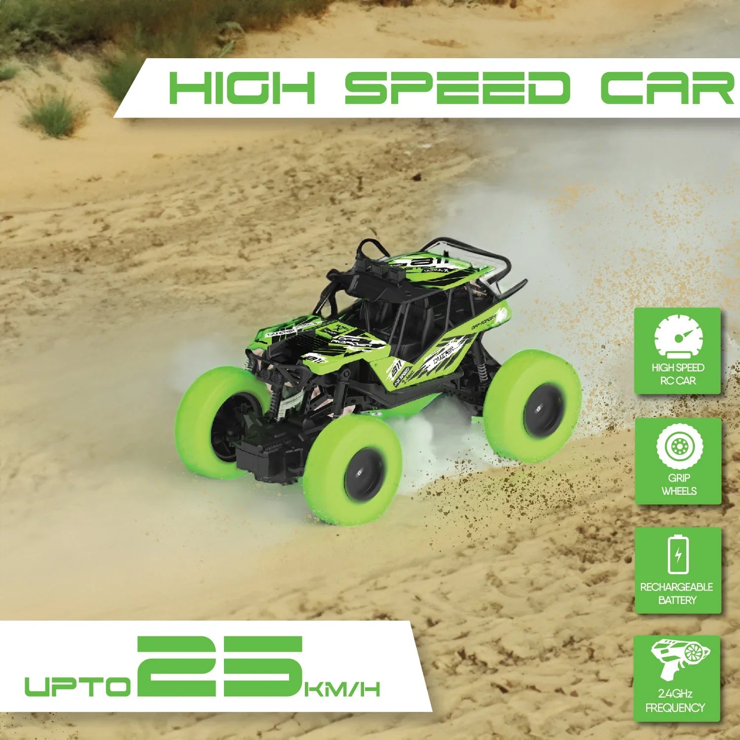DUZTER- Rechargeable Remote Controlled Racing Rc Car- Green - Image 4