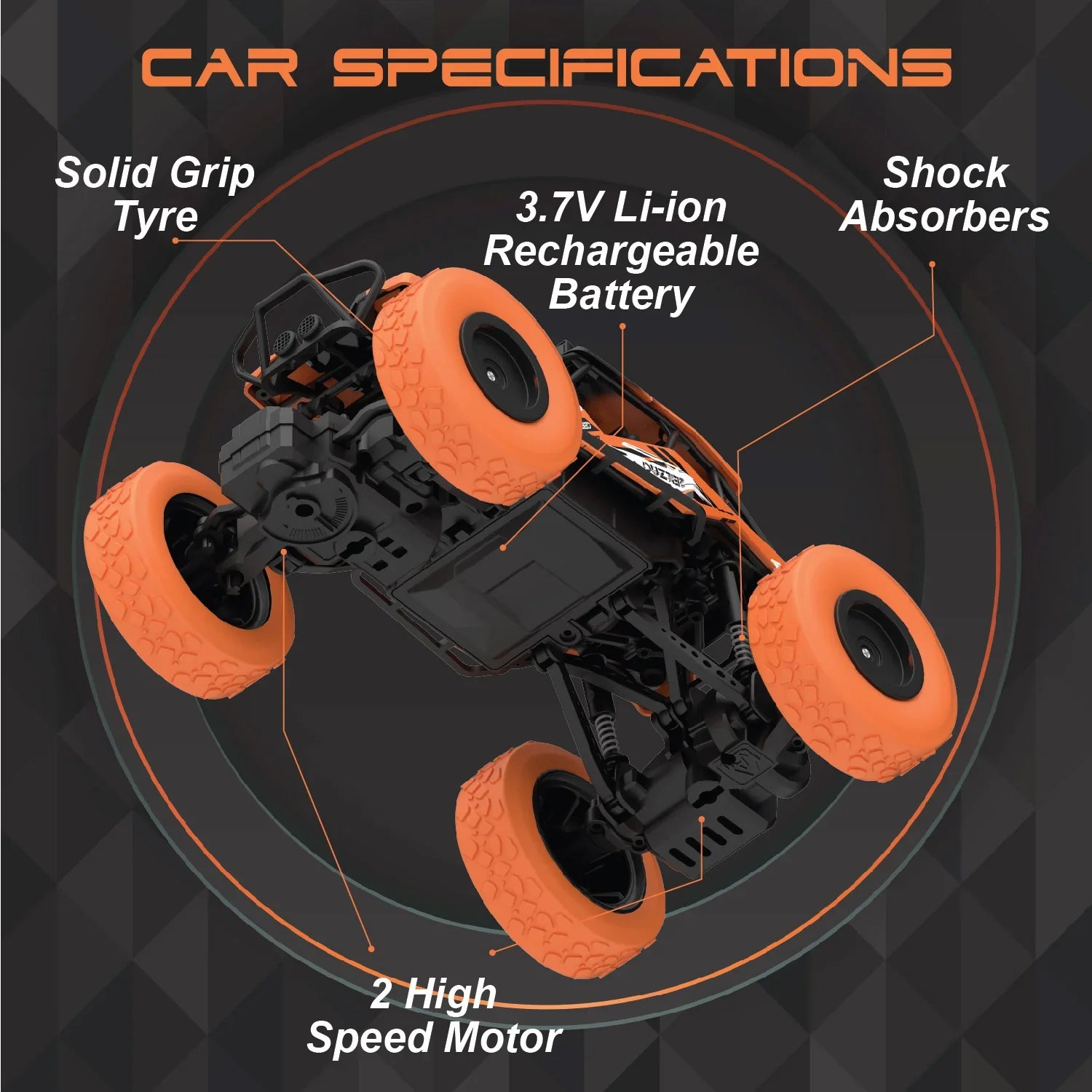 DUZTER- RC Car Spring Suspensions | 2WD Rock Crawler - Orange - Image 5