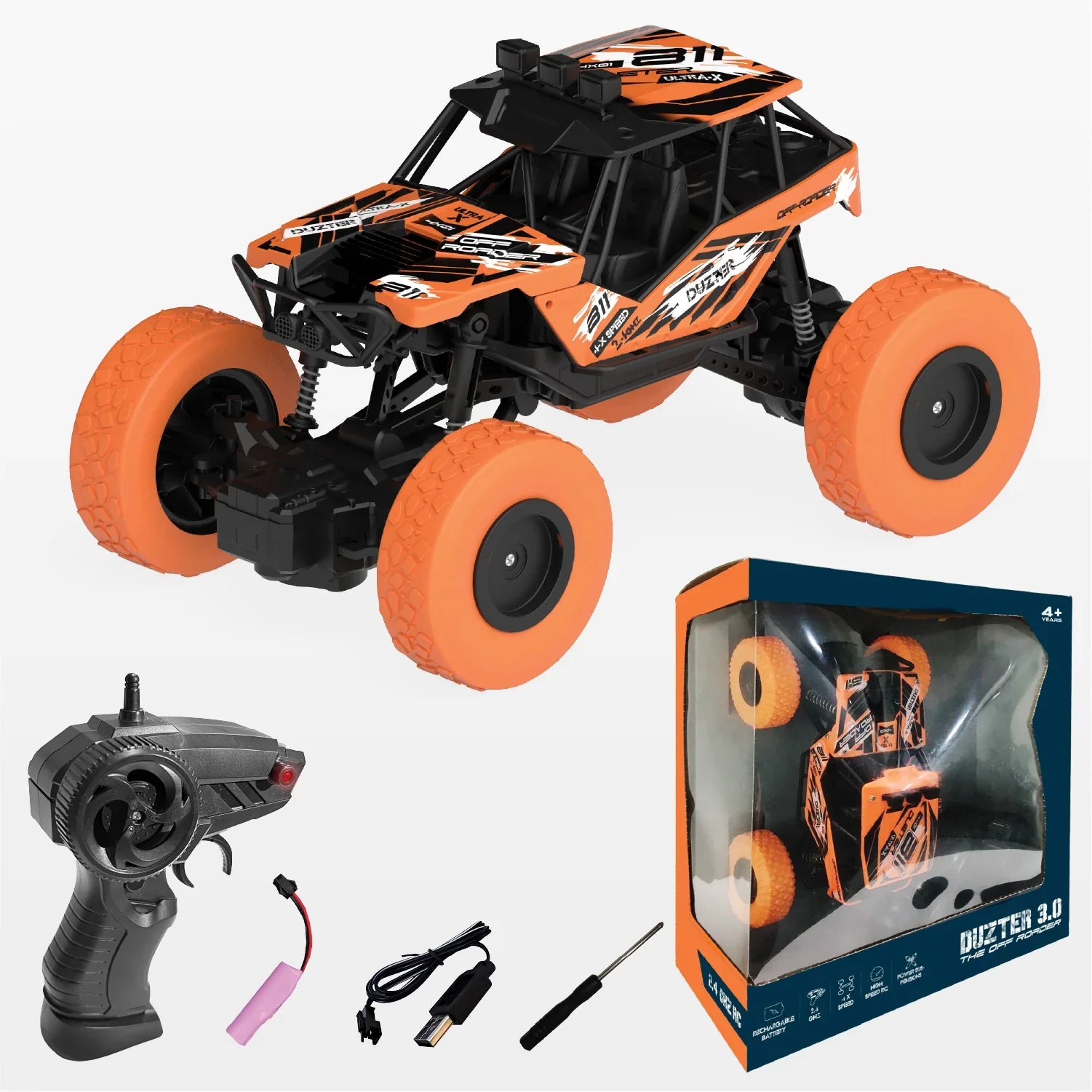 DUZTER- RC Car Spring Suspensions | 2WD Rock Crawler - Orange